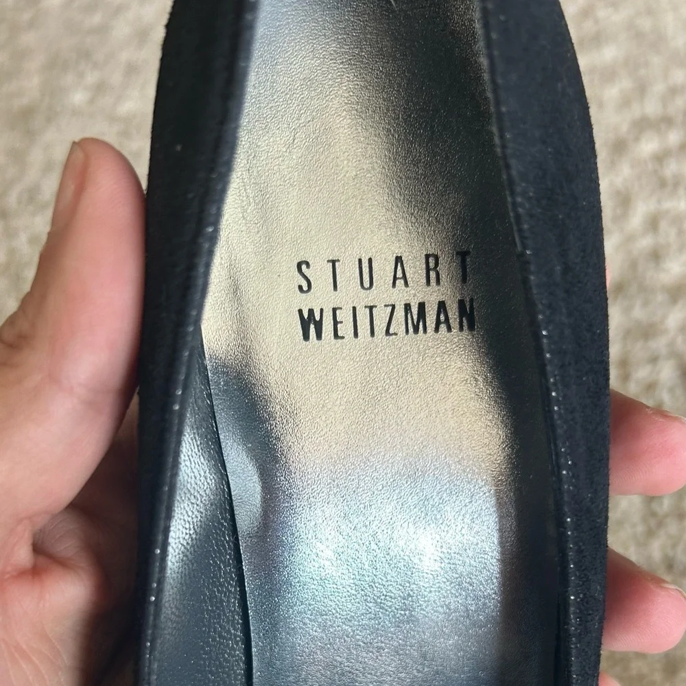 Stuart Weitzman Vampy Coquette Bowover Black Sparkle‎ Peep Toe SZ 6